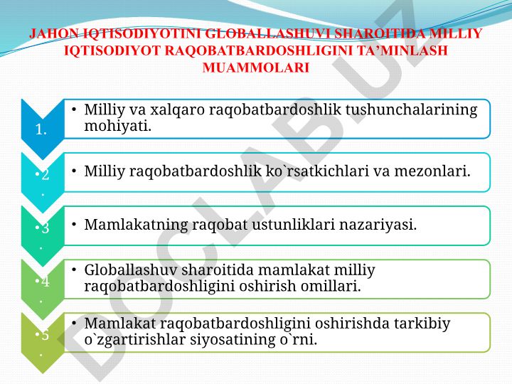 Jahon iqtisodiyotini globallashuvi sharoitida milliy iqtisodiyot raqobatbardoshligini ta'minlash muammolari