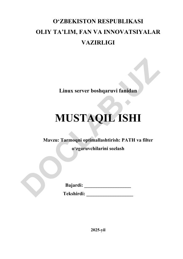 Tarmoqni optimallashtirish: PATH va filter o'zgaruvchilarini sozlash