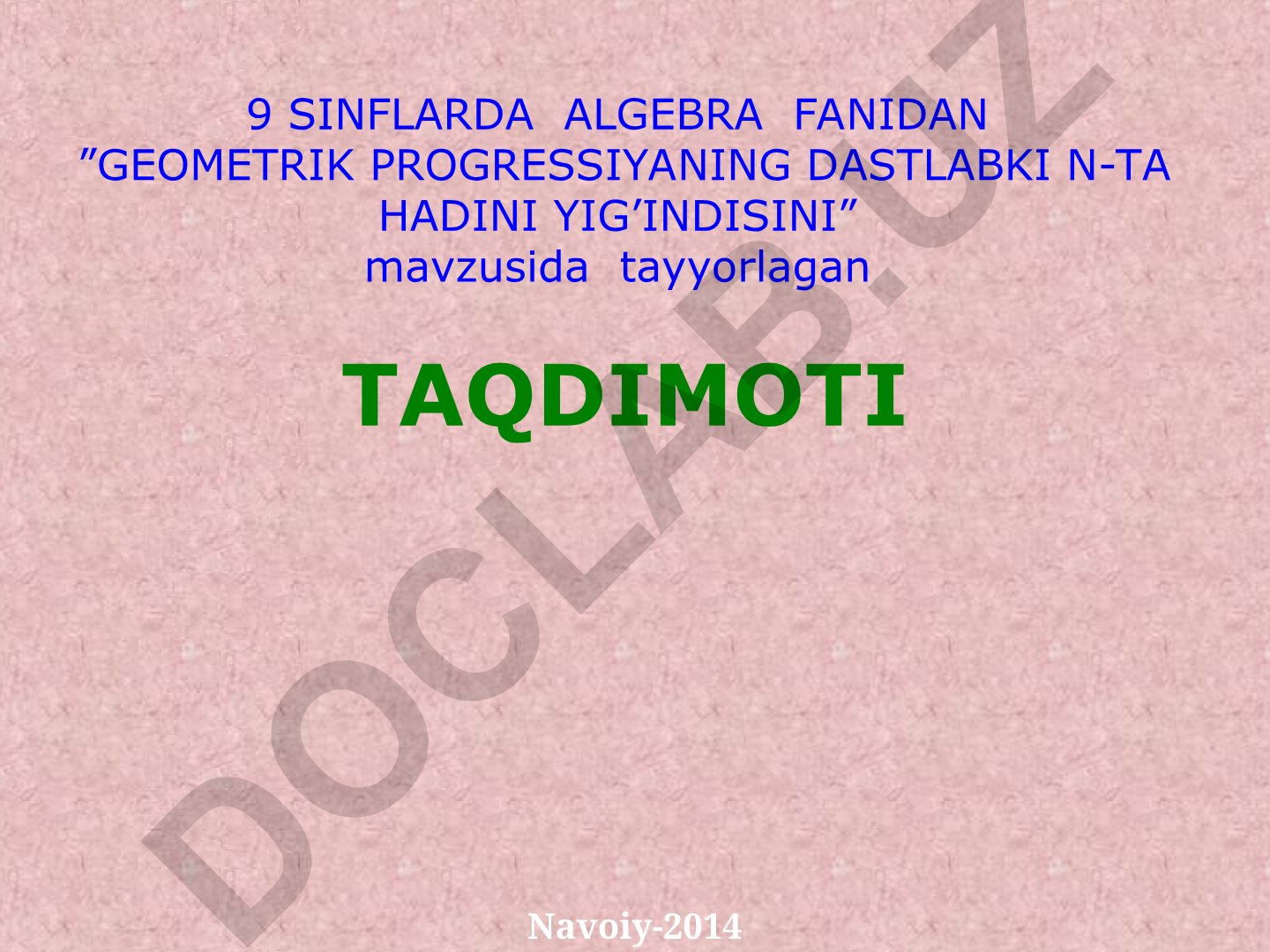 Geometrik progressiya dastlabki n ta hadining yig'indisi
