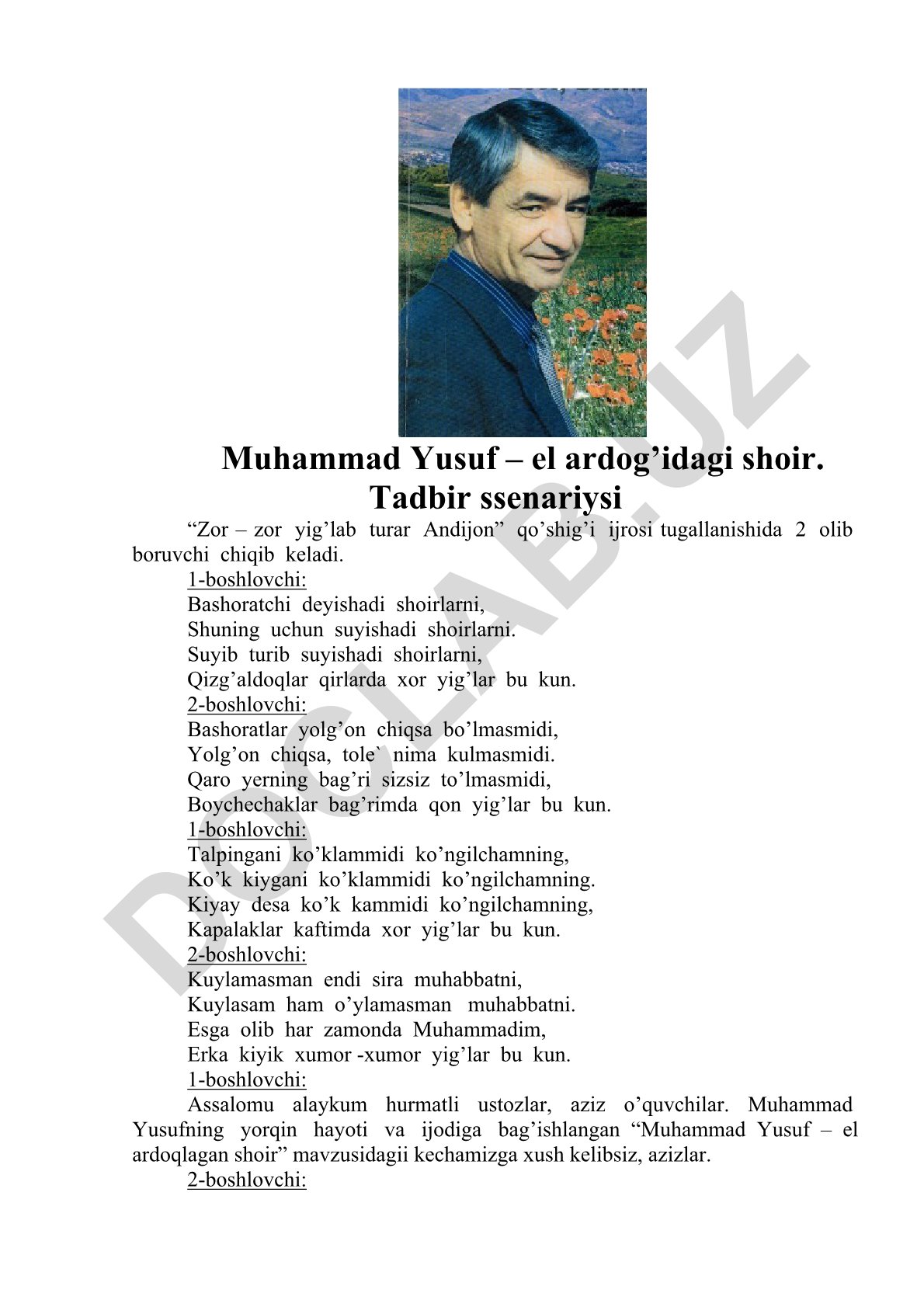 Muhammad Yusuf – el ardoqlagan shoir