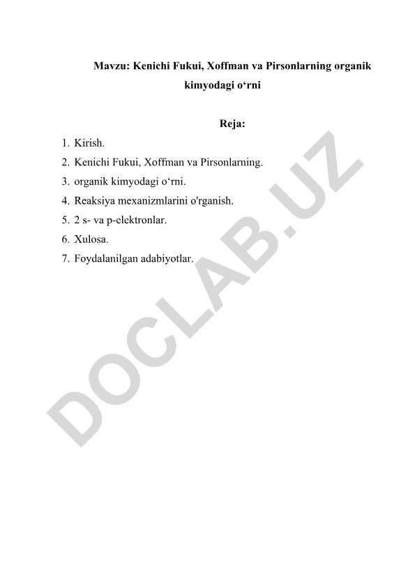 Kenichi Fukui, Xoffman va Pirsonlarning organik kimyodagi o‘rni