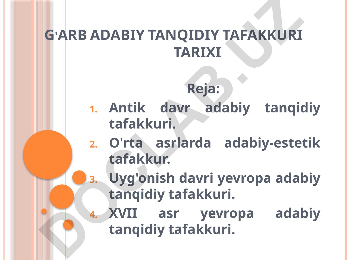 G'arb adabiy tanqidiy tafakkuri tarixi