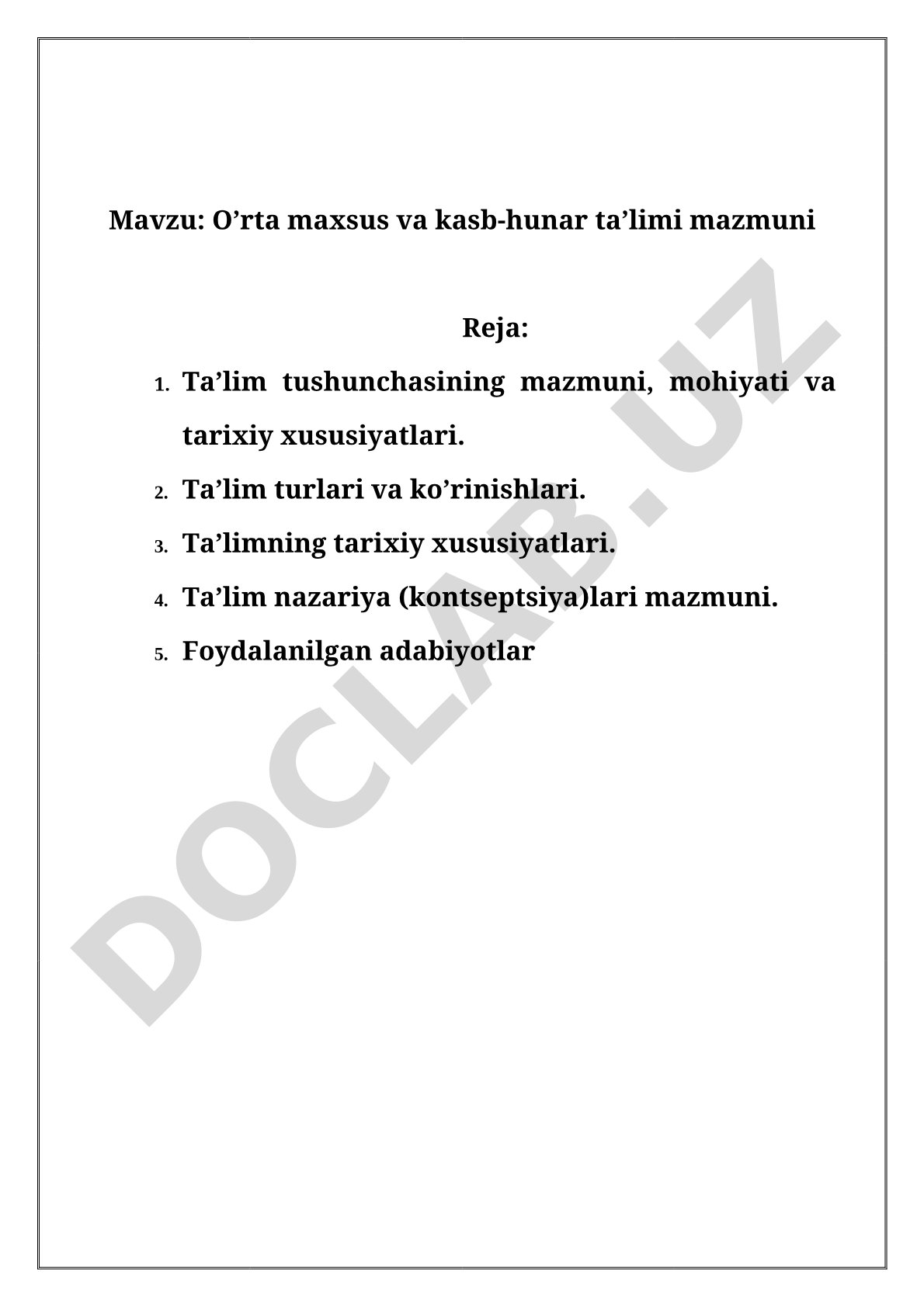 O'rta maxsus va kasb-hunar ta'limi mazmuni