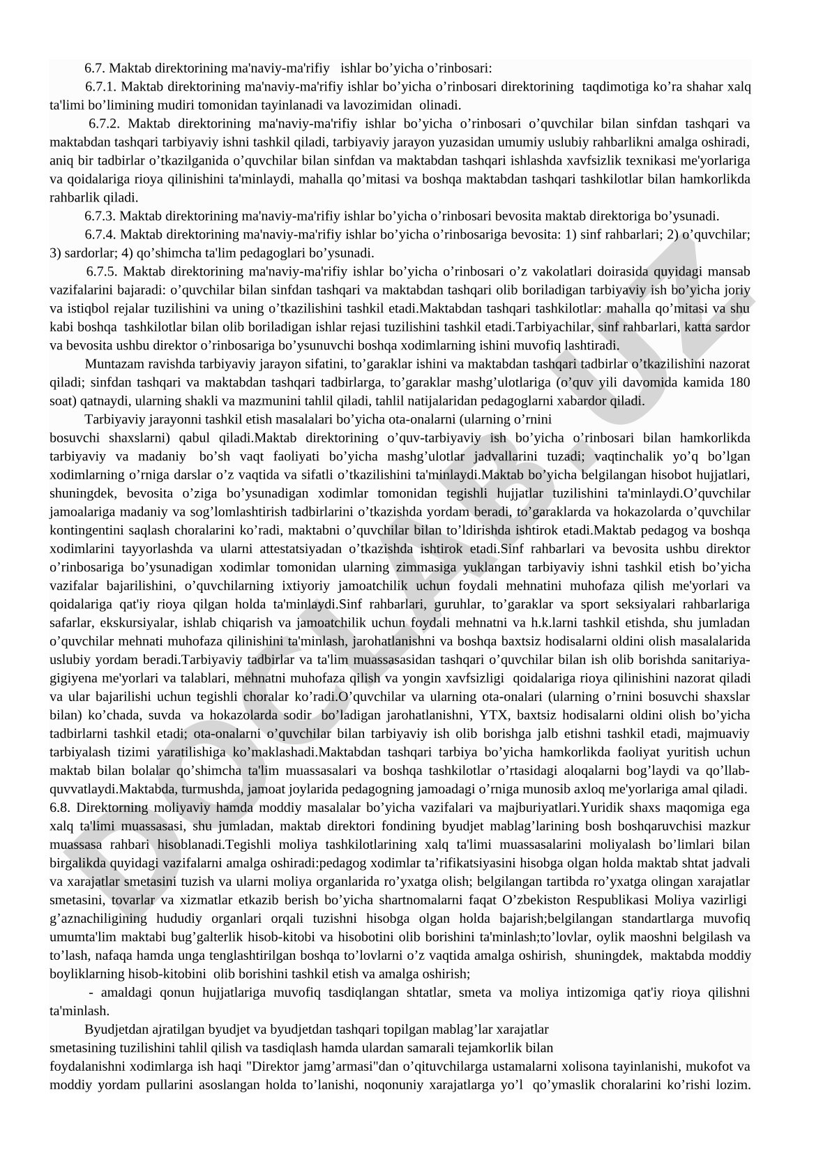 Maktab direktorining ma'naviy-ma'rifiy ishlar bo'yicha o'rinbosari vazifalari