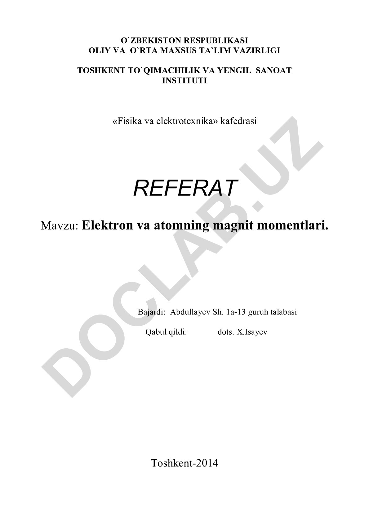 Elektron va atomning magnit momentlari