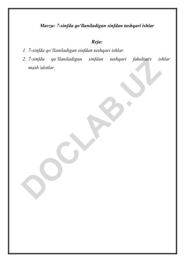 7-sinfda qo‘llaniladigan sinfdan tashqari ishlar