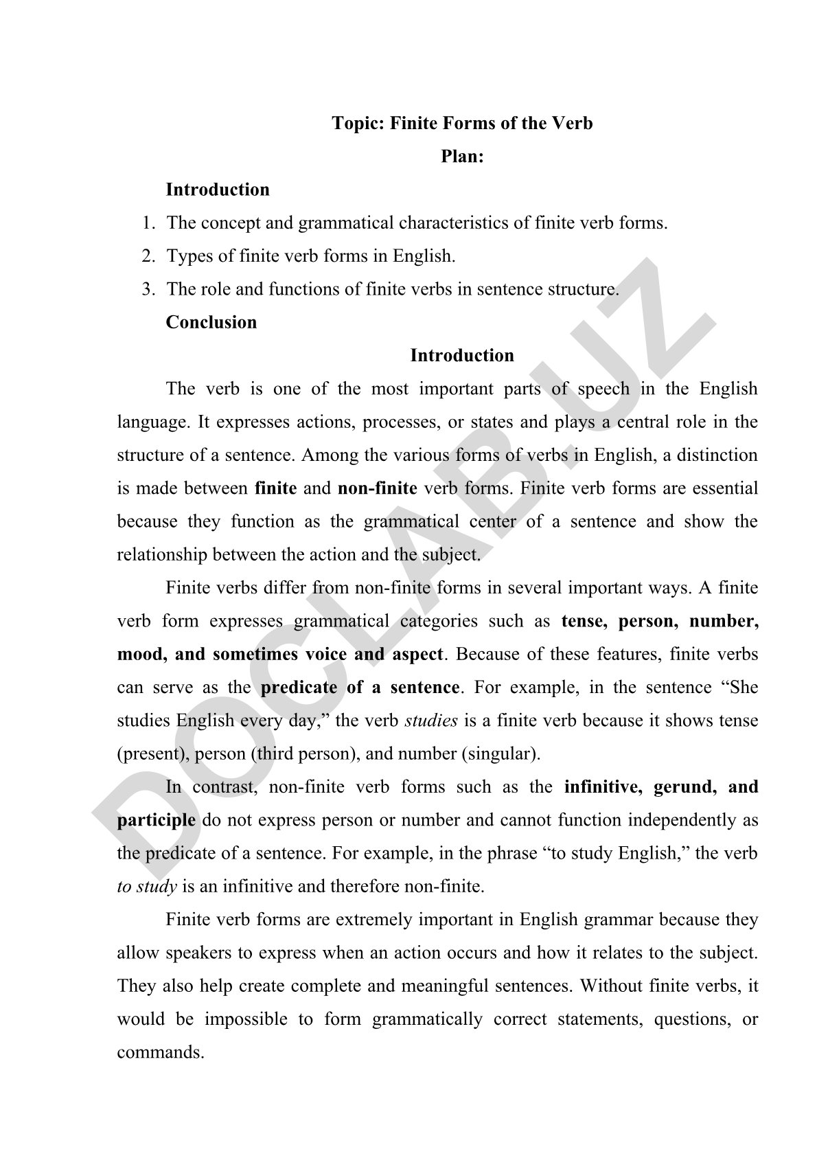 Finite Forms of the Verb