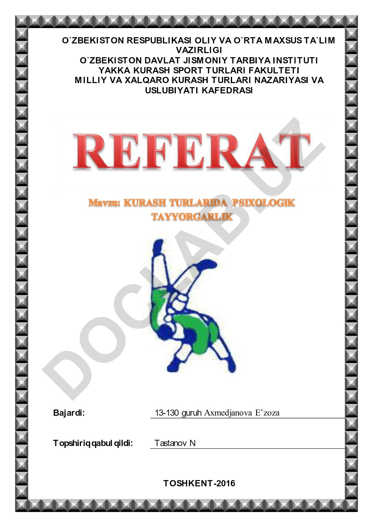 Kurash turlarida psixologik tayyorgarlik
