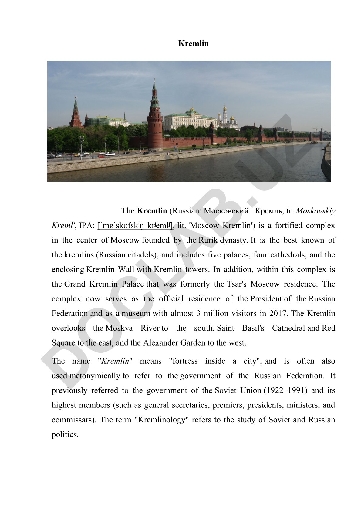 Moscow Kremlin: History, Architecture and Political Significance