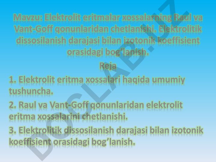 Elektrolitik dissotsilanish nazariyasi va suvning dissotsilanishi