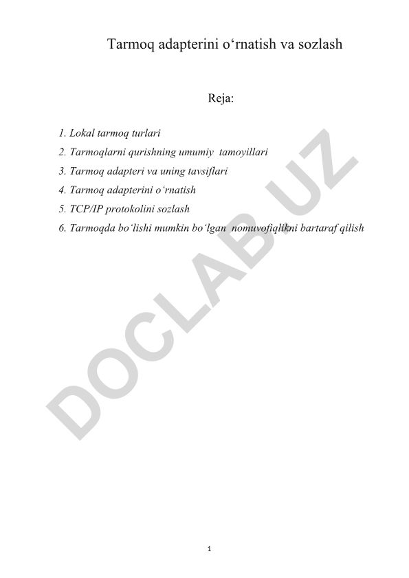 Tarmoq adapterini o‘rnatish va sozlash