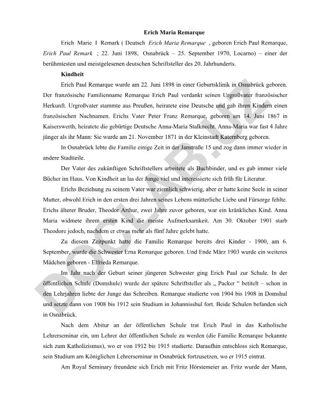Erich Maria Remarque hayoti va ijodi
