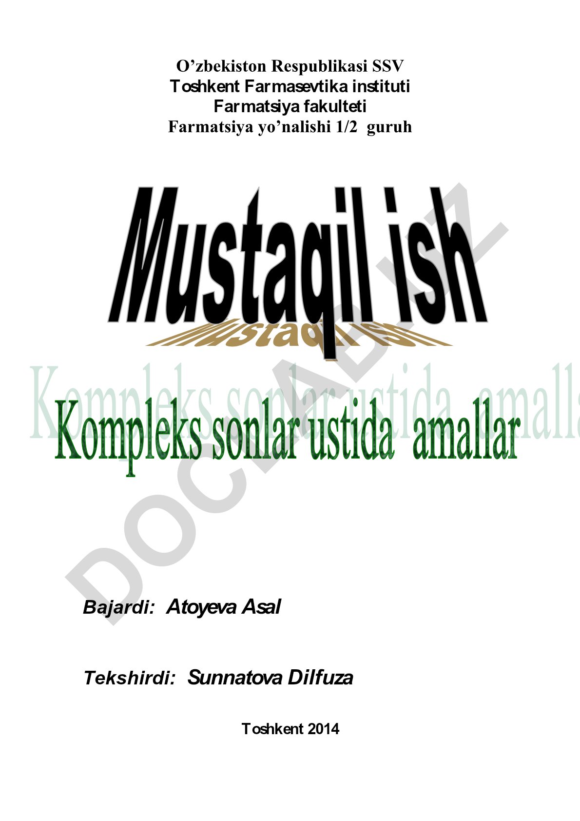 Kompleks sonlar algebrasining elementlari va ko‘phadlar