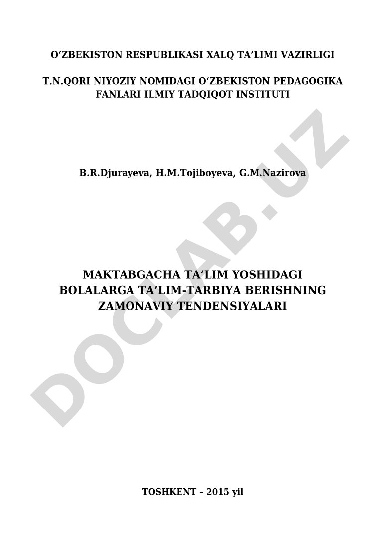 Maktabgacha ta'lim yoshidagi bolalarga ta'lim-tarbiya berishning zamonaviy tendensiyalari