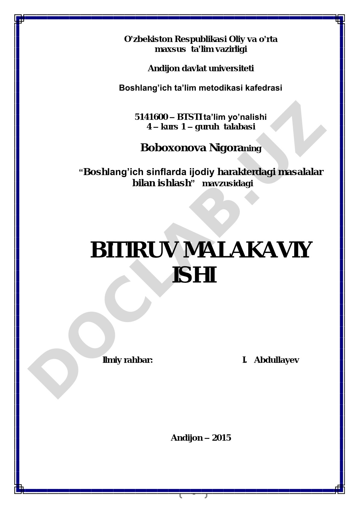 Boshlang'ich sinflarda ijodiy harakterdagi masalalar bilan ishlash