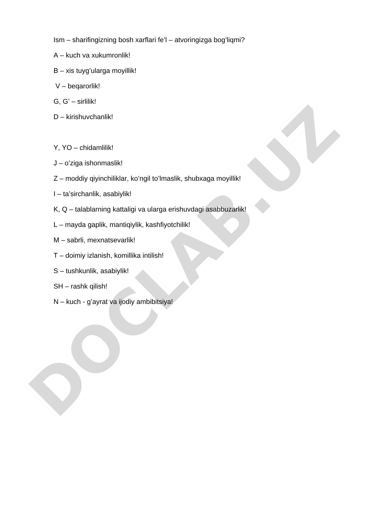 Ism sharifingizning bosh xarflari fe'l atvoringizga bog'liqmi