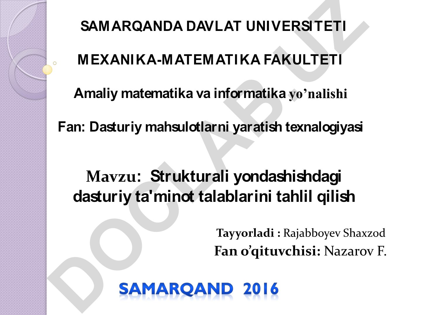 Strukturali yondashishdagi dasturiy ta'minot talablarini tahlil qilish