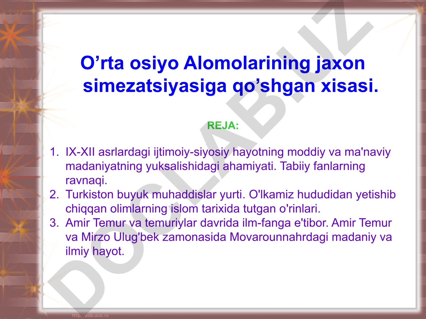 O'rta Osiyo Alomolarining Jaxon Sivilizatsiyasiga Qo'shgan Xisasi