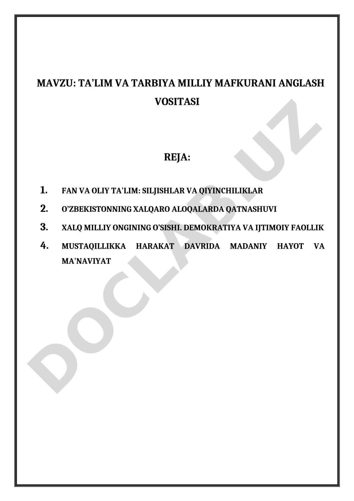 Ta’lim va tarbiya milliy mafkurani anglash vositasi