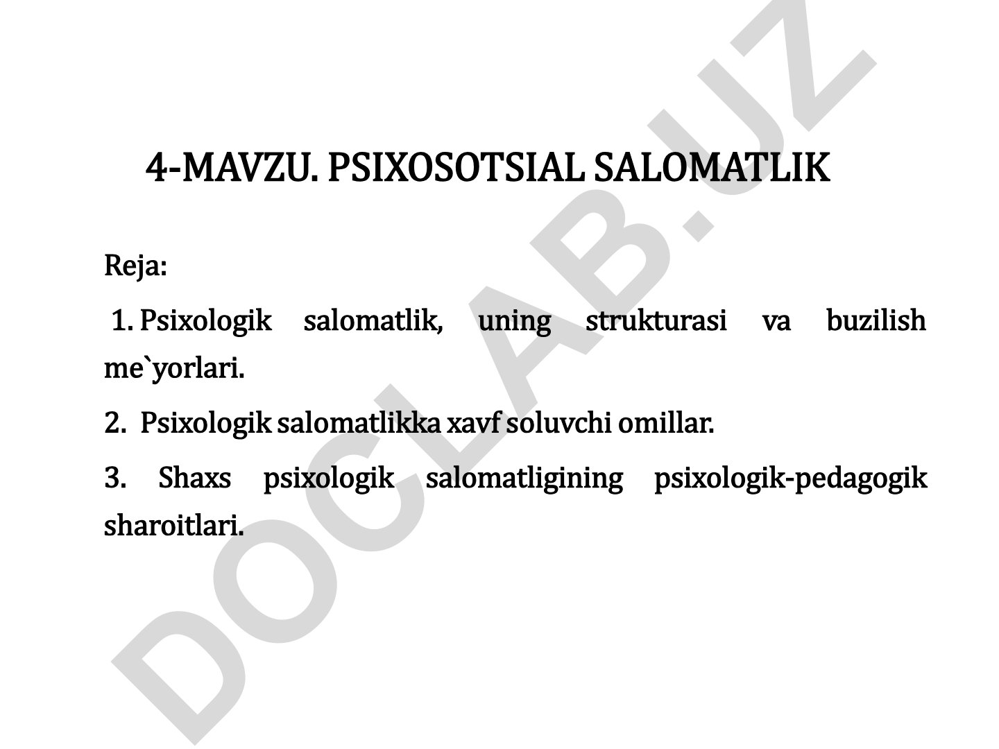 Psixosotsial salomatlik: tushuncha, omillar va sharoitlar