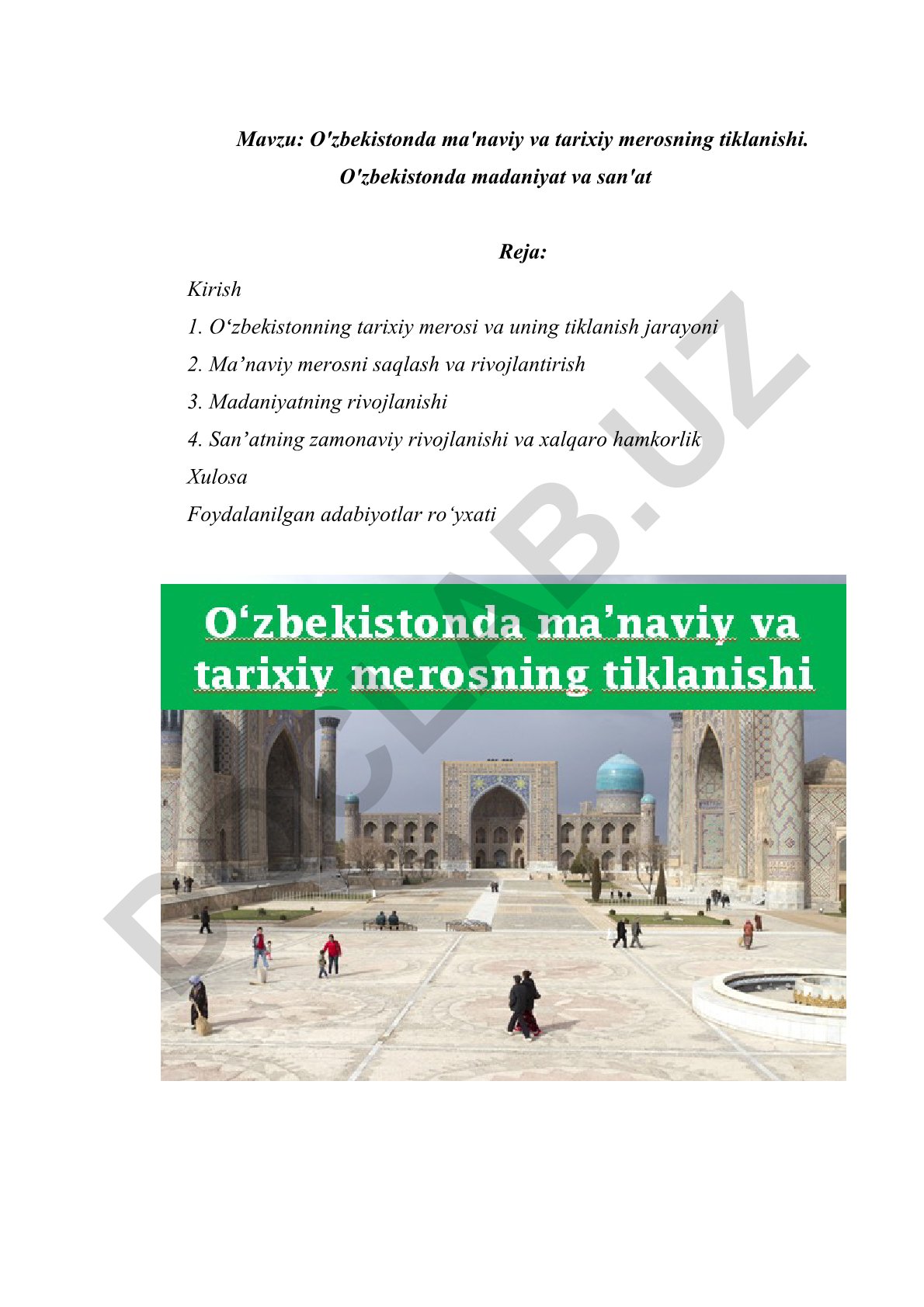 O'zbekistonda ma'naviy va tarixiy merosning tiklanishi