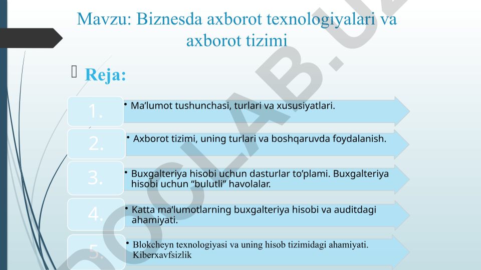 Biznesda axborot texnologiyalari va axborot tizimi