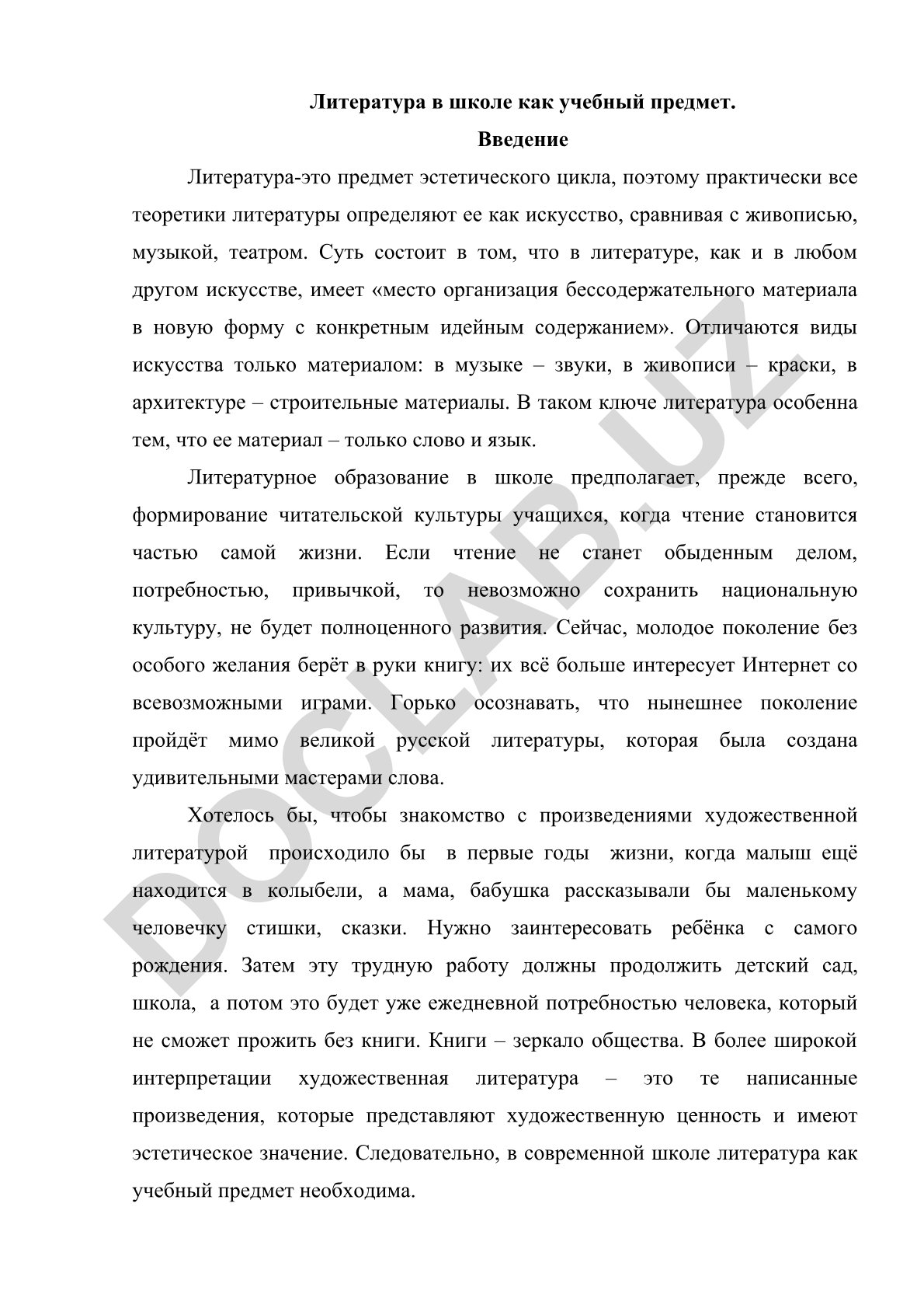 Литература в школе как учебный предмет