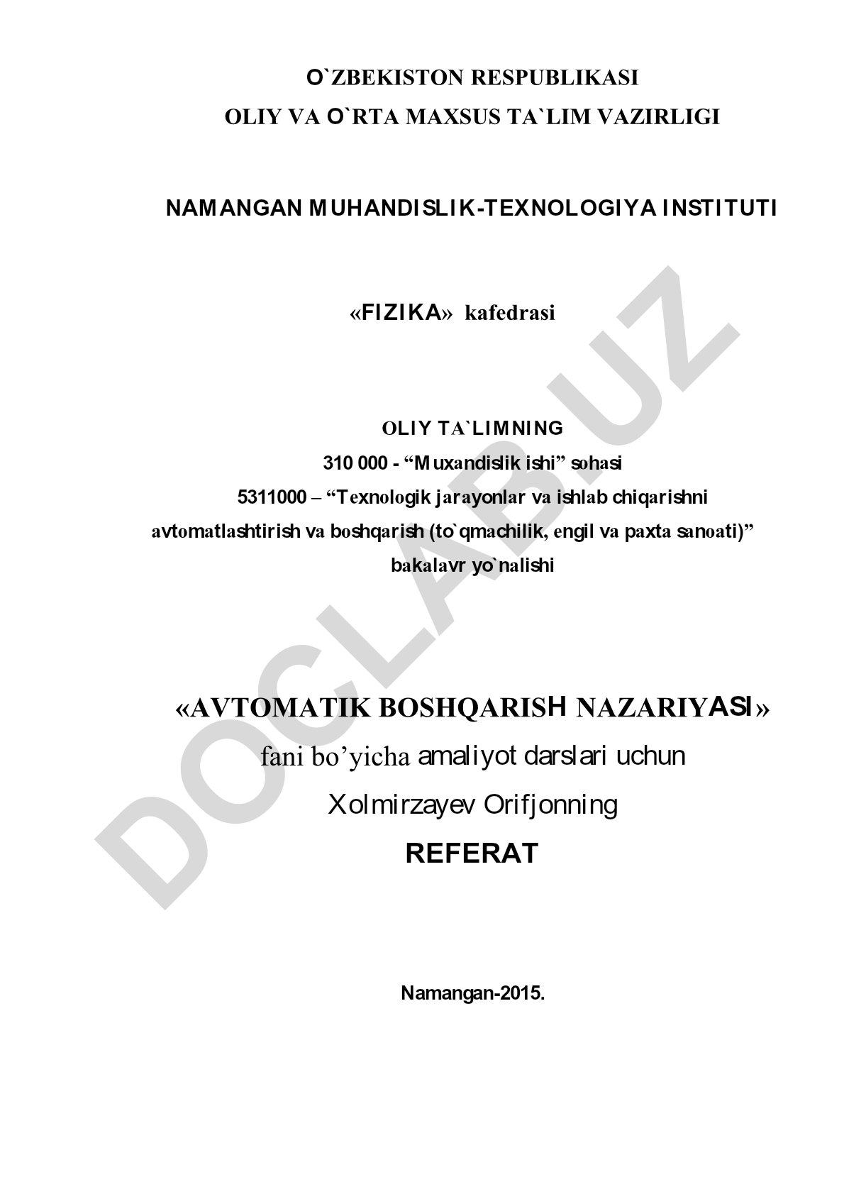 Chiziqli ABS larning dinamik xarakteristikalarini hisoblash
