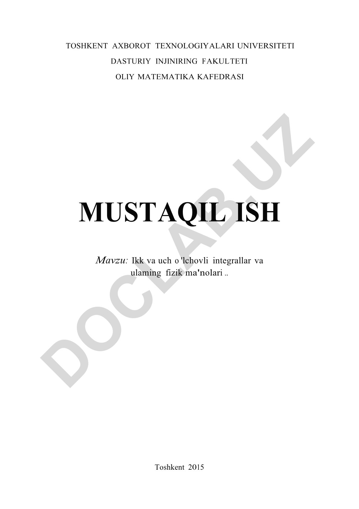 Ikk va uch o'lchovli integrallar va ularning fizik ma'nolari