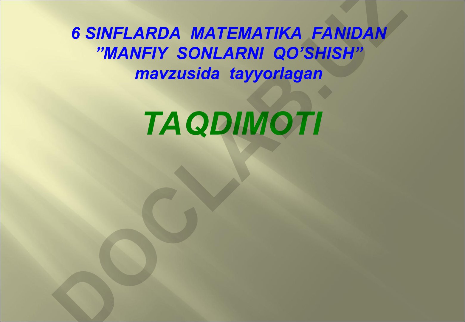 6-sinf matematika fanida manfiy sonlarni qo'shish