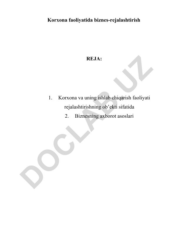 Korxona faoliyatida biznes-rejalashtirish
