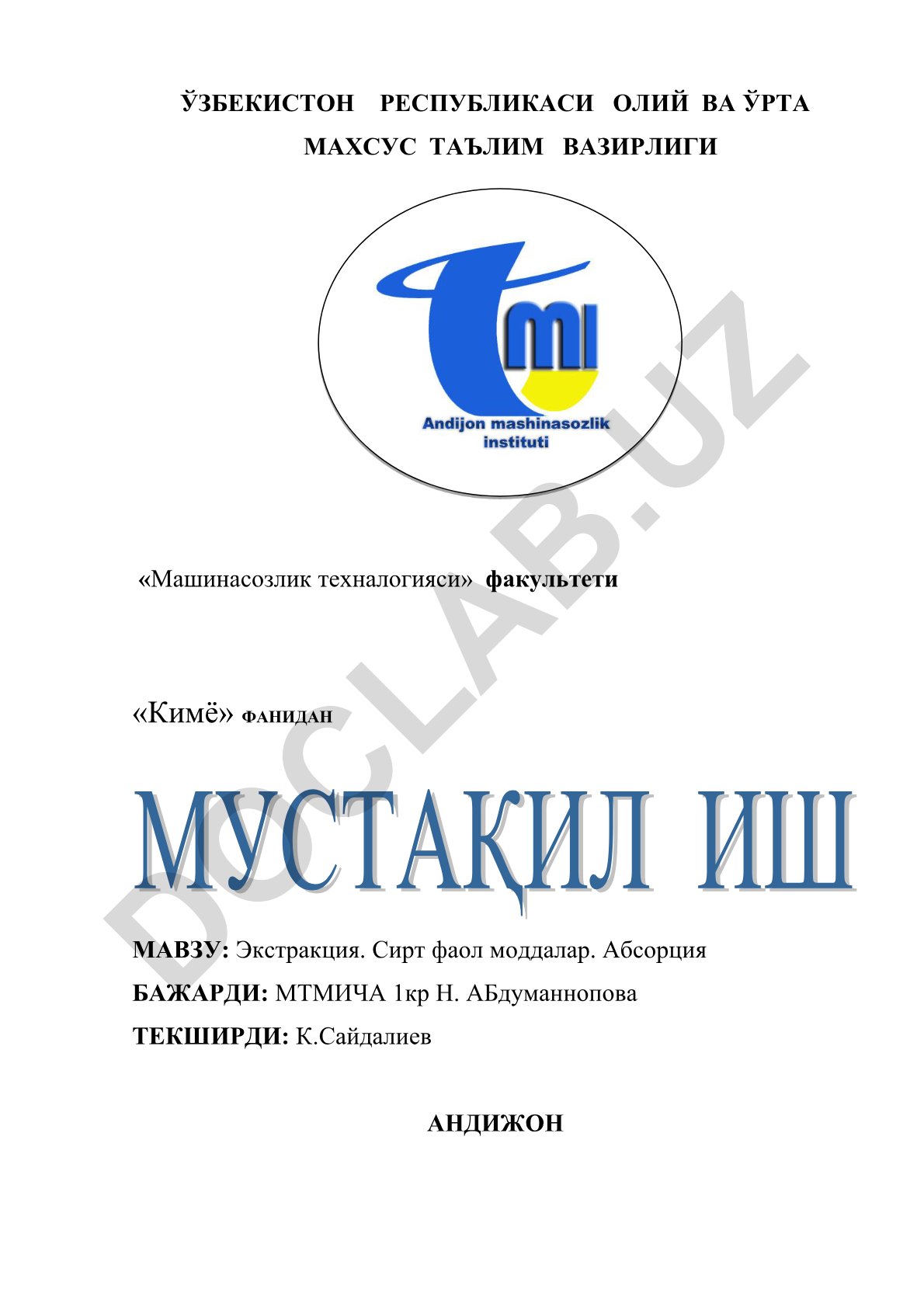 Ekstraksiya. Sirt faol moddalar. Absorbsiya