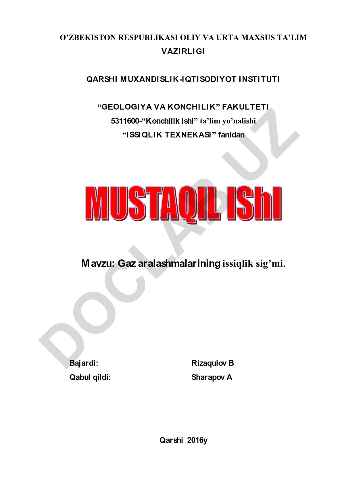 Gaz aralashmalarining issiqlik sig'imi