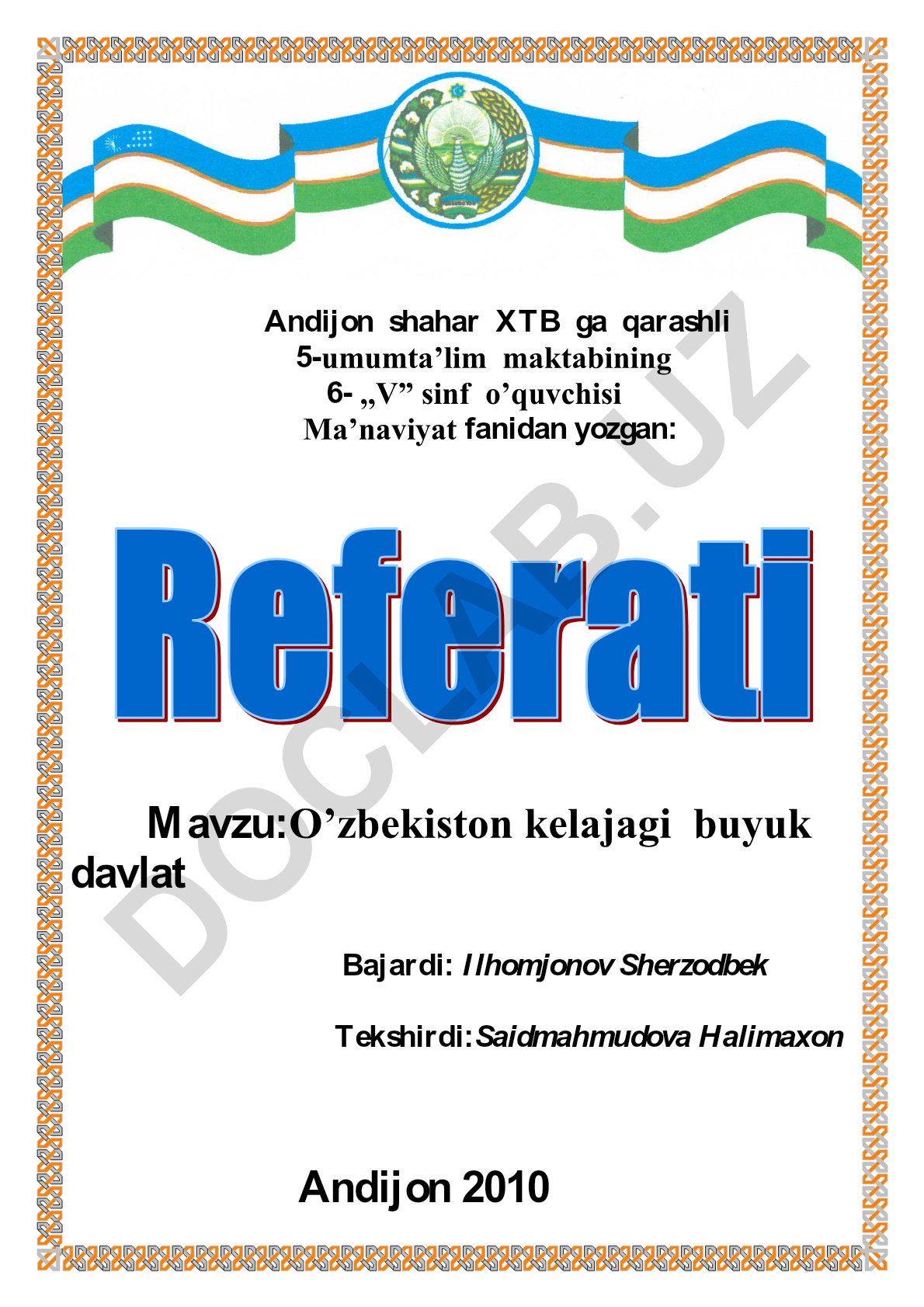 O'zbekiston kelajagi buyuk davlat