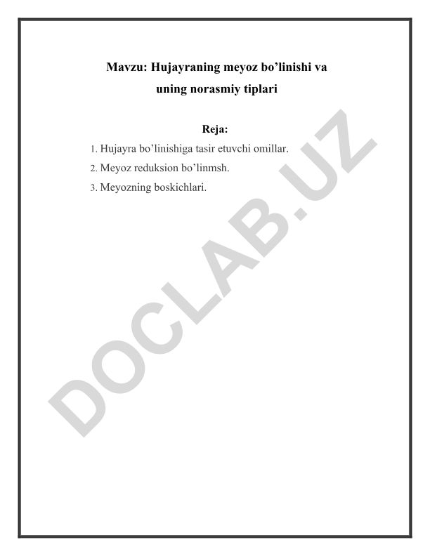 Hujayraning meyoz bo'linishi va uning norasmiy tiplari