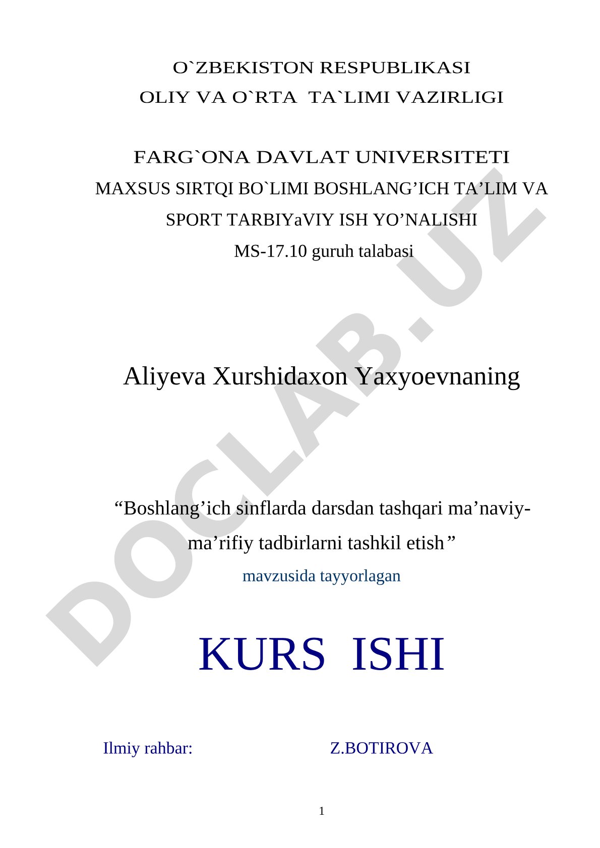 Boshlang'ich sinflarda darsdan tashqari ma'naviy-ma'rifiy tadbirlarni tashkil etish