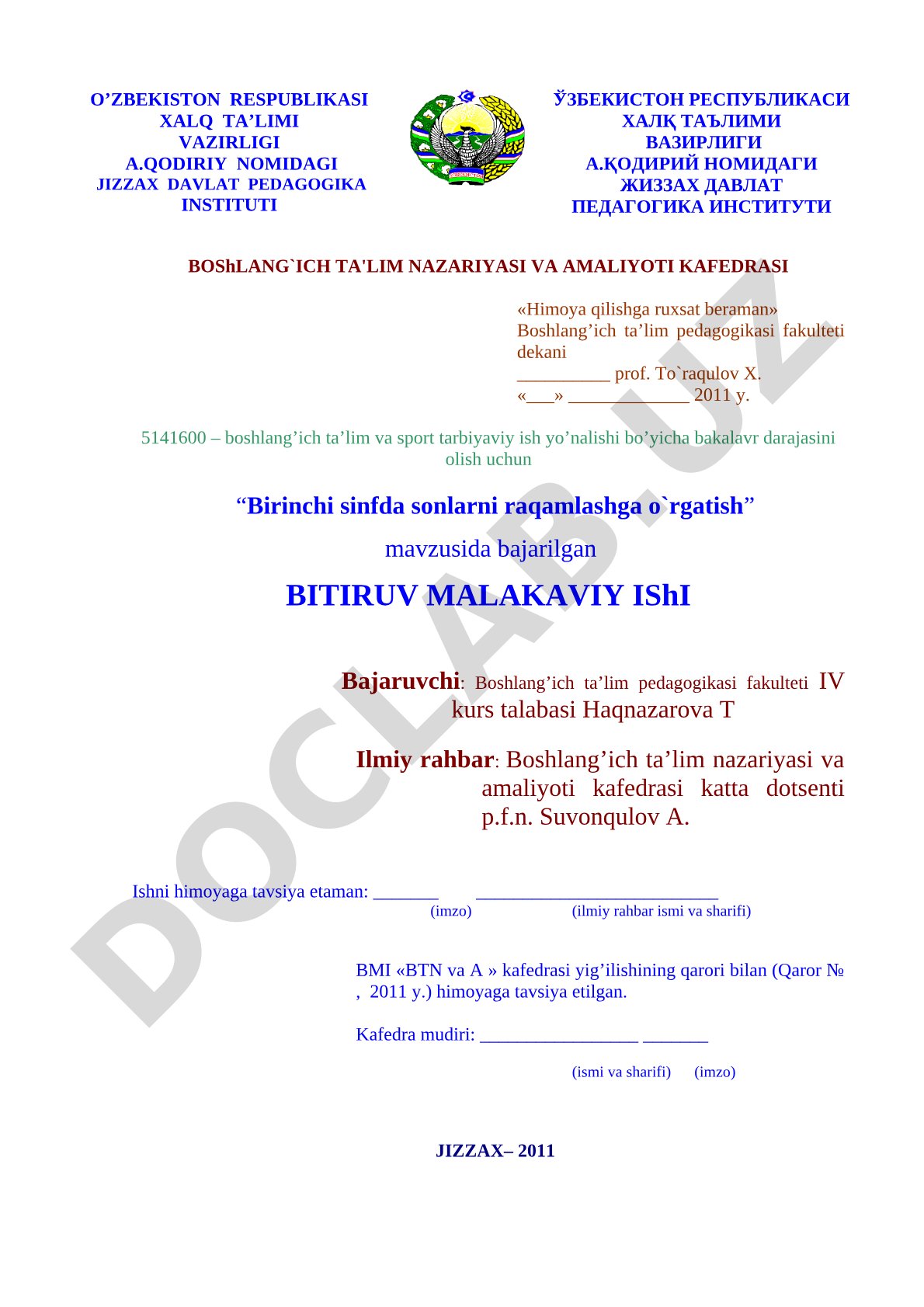 Birinchi sinfda sonlarni raqamlashga o'rgatish
