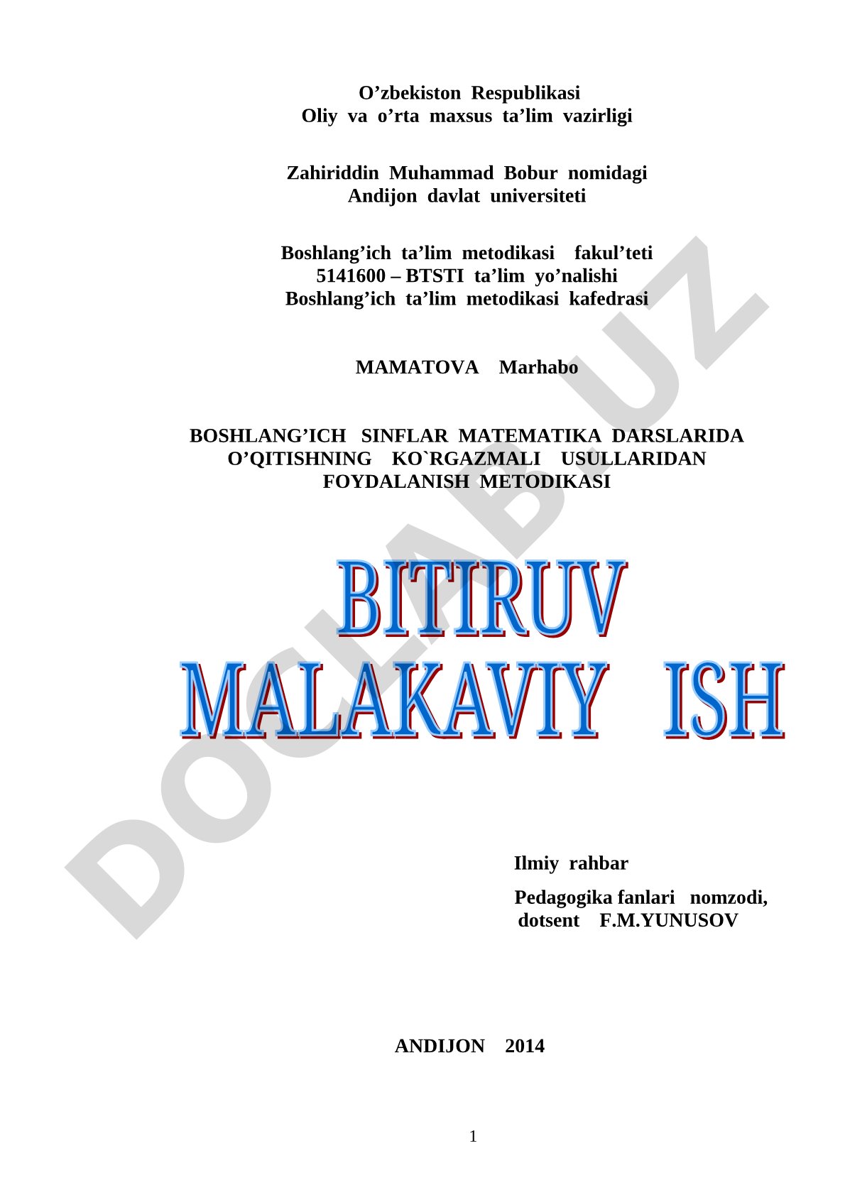 Boshlang'ich sinflar matematika darslarida o'qitishning ko'rgazmali usullaridan foydalanish metodikasi