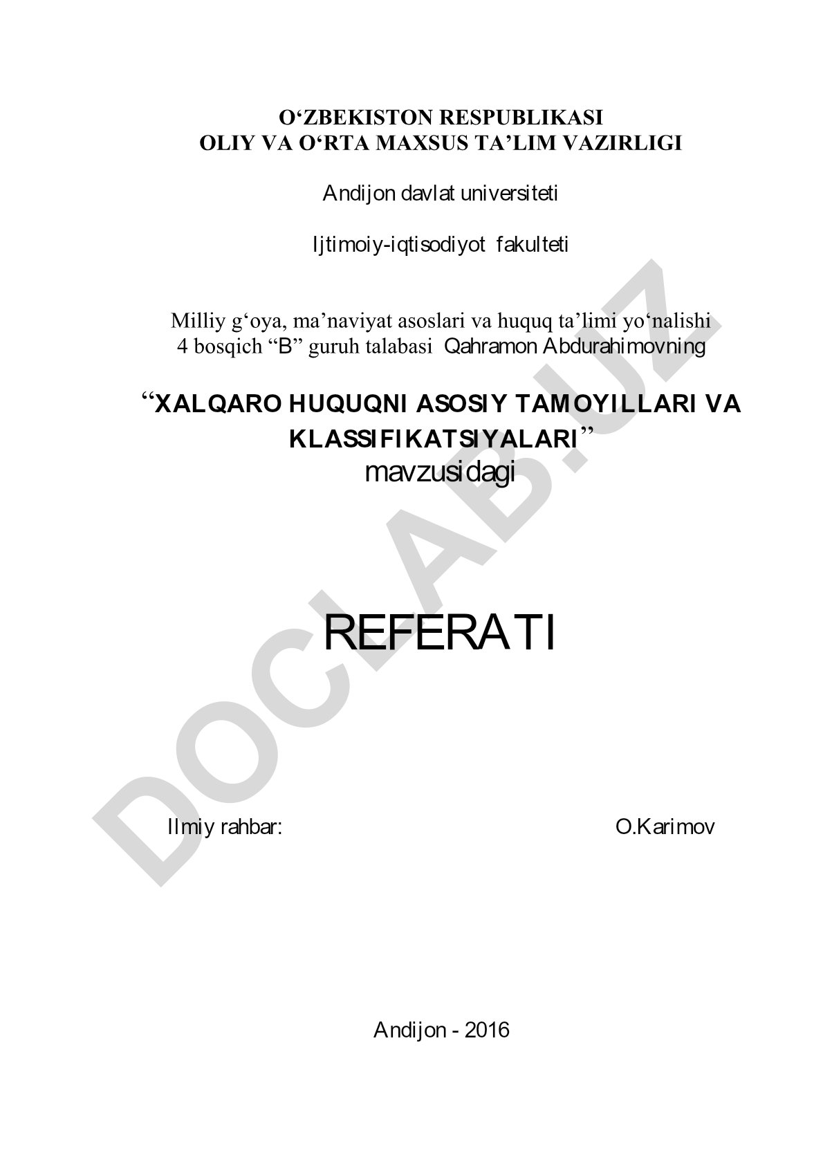 Xalqaro huquqni asosiy tamoyillari va klassifikatsiyalari