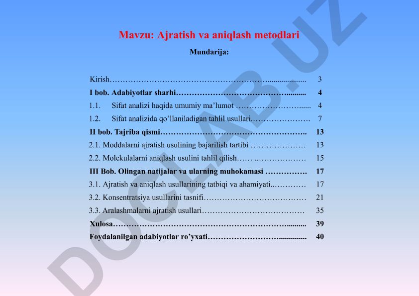 Ajratish va aniqlash metodlari