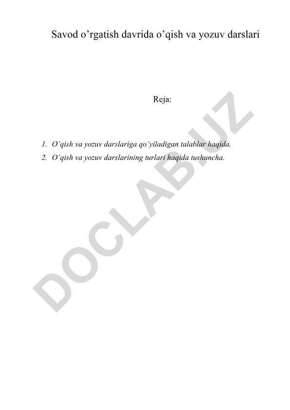 Savod o'rgatish davrida o'qish va yozuv darslari