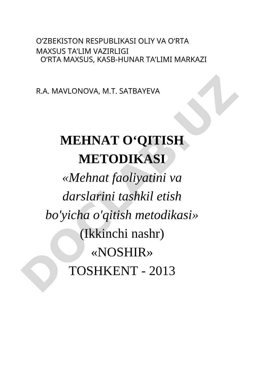 Mehnat o‘qitish metodikasi