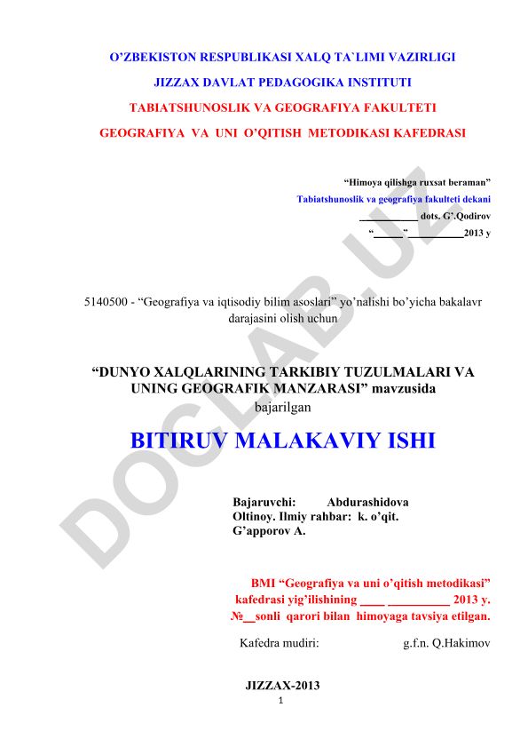 Dunyo xalqlarining tarkibiy tuzilmalari va ularning geografik manzarasi