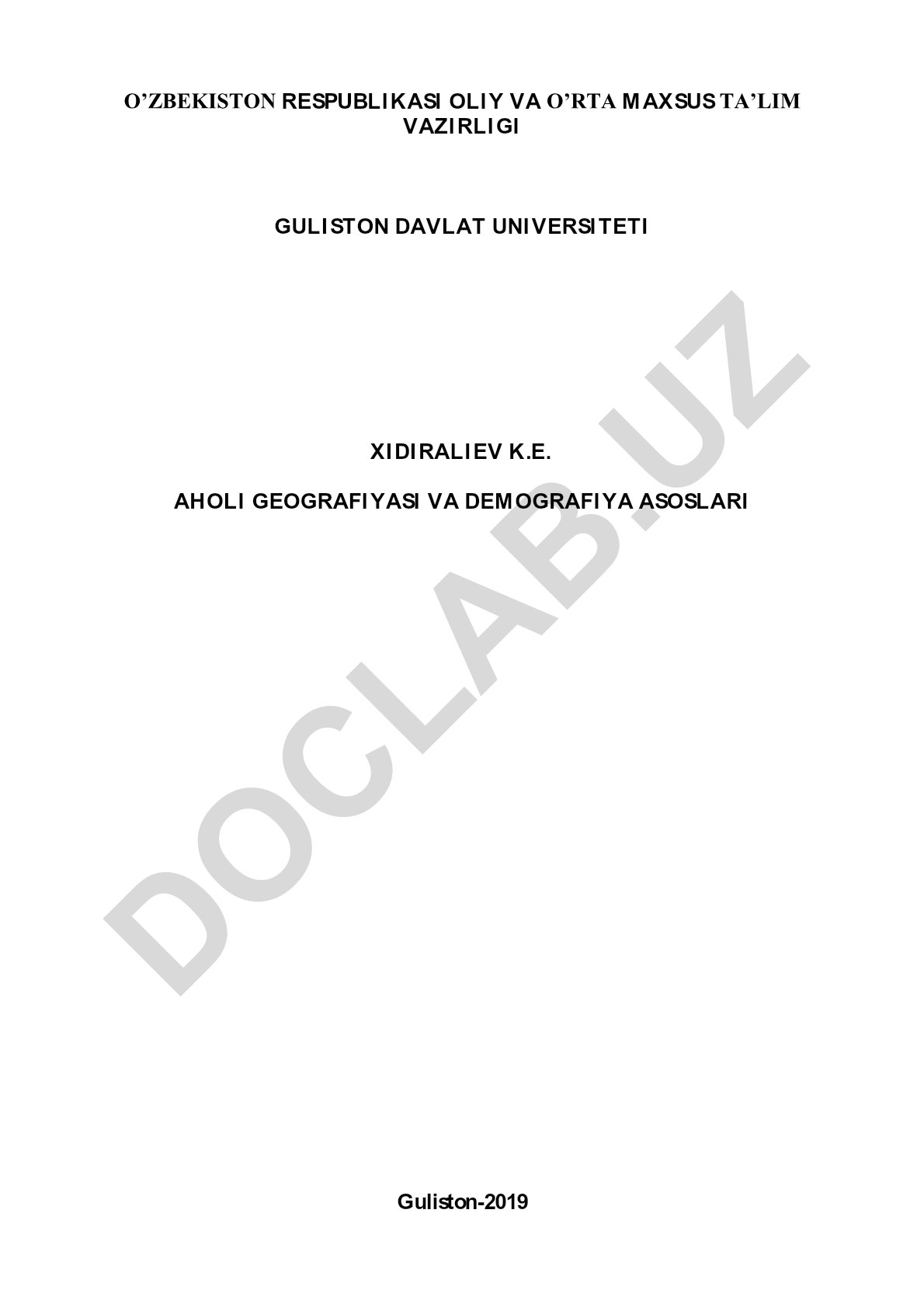 Aholi geografiyasi va demografiya asoslari