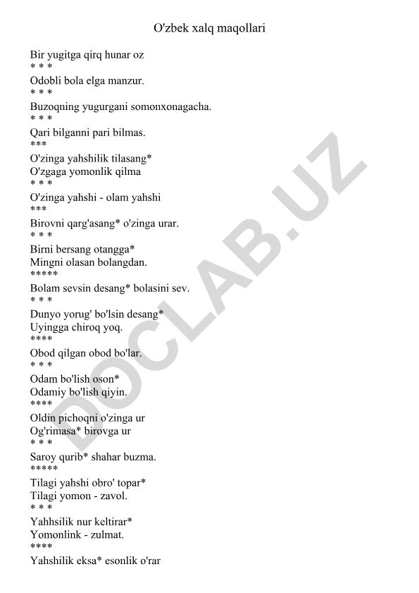 O'zbek xalq maqollari to'plami
