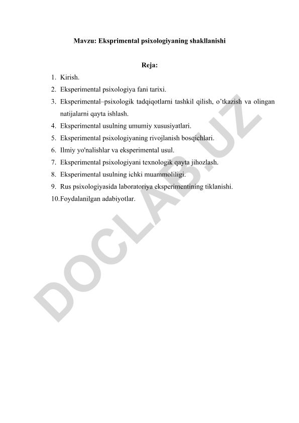 Eksprimental psixologiyaning shakllanishi