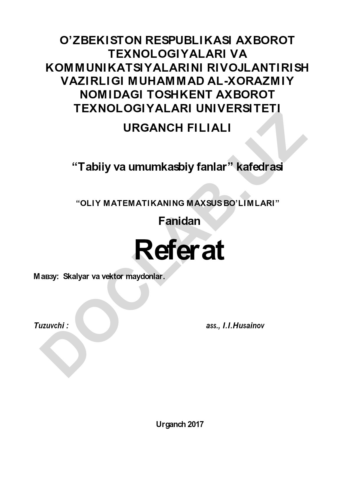 Skalyar va vektor maydonlar