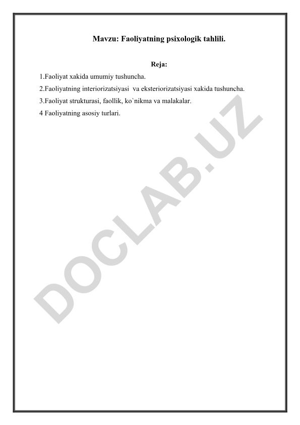 Faoliyatning psixologik tahlili