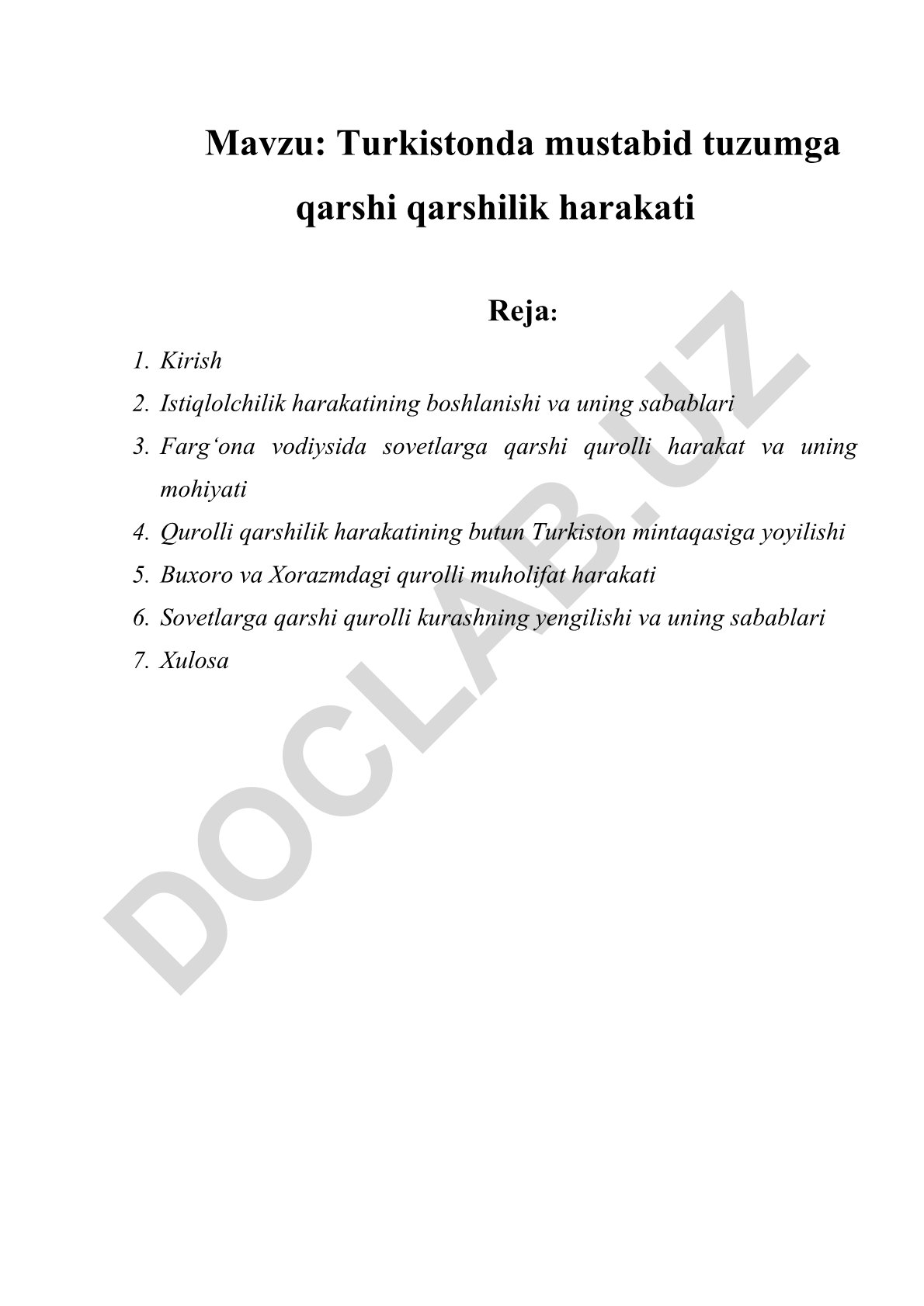 Turkistonda mustabid tuzumga qarshi qarshilik harakati