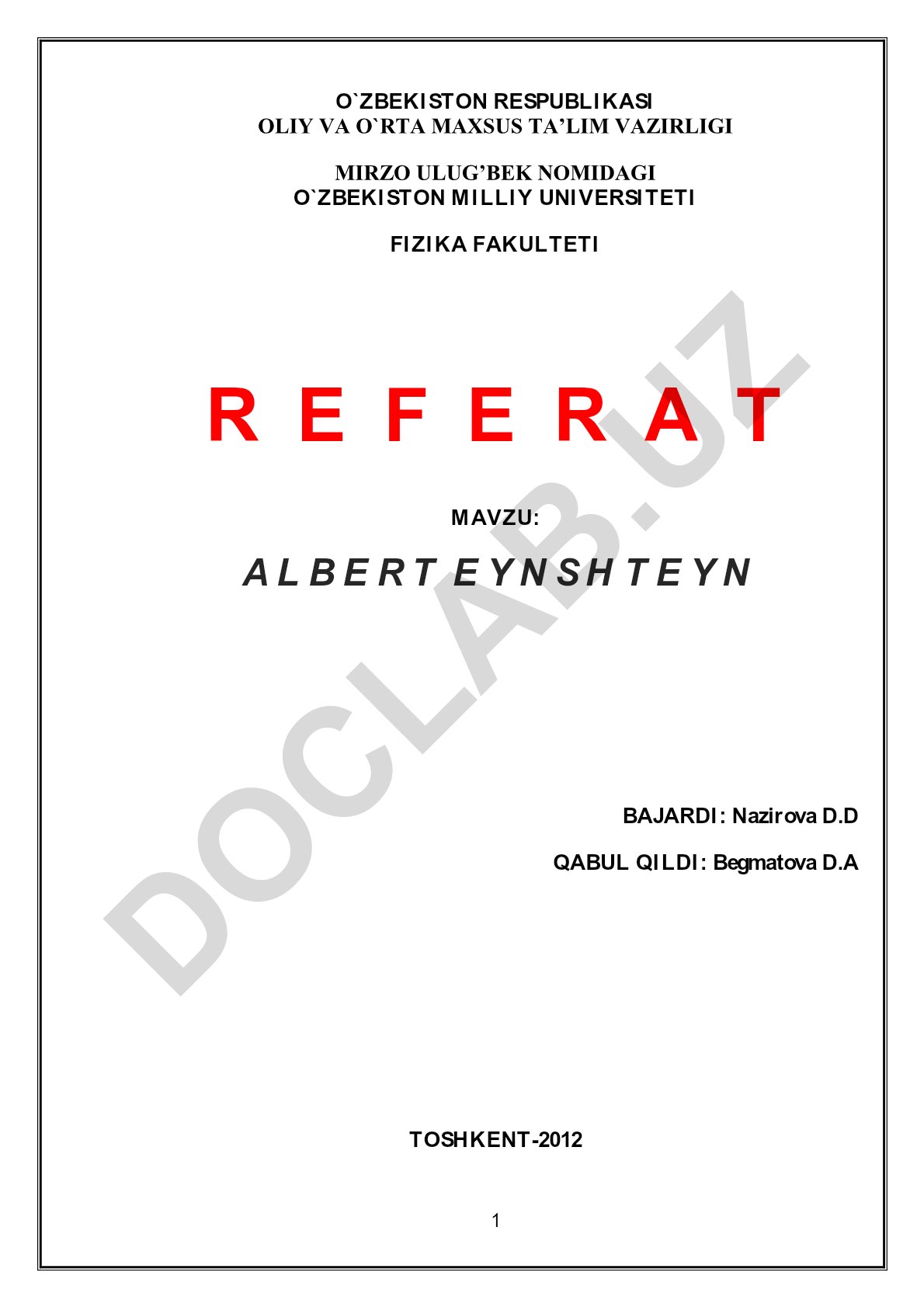 Albert Eynshteyn hayoti va ilmiy faoliyati